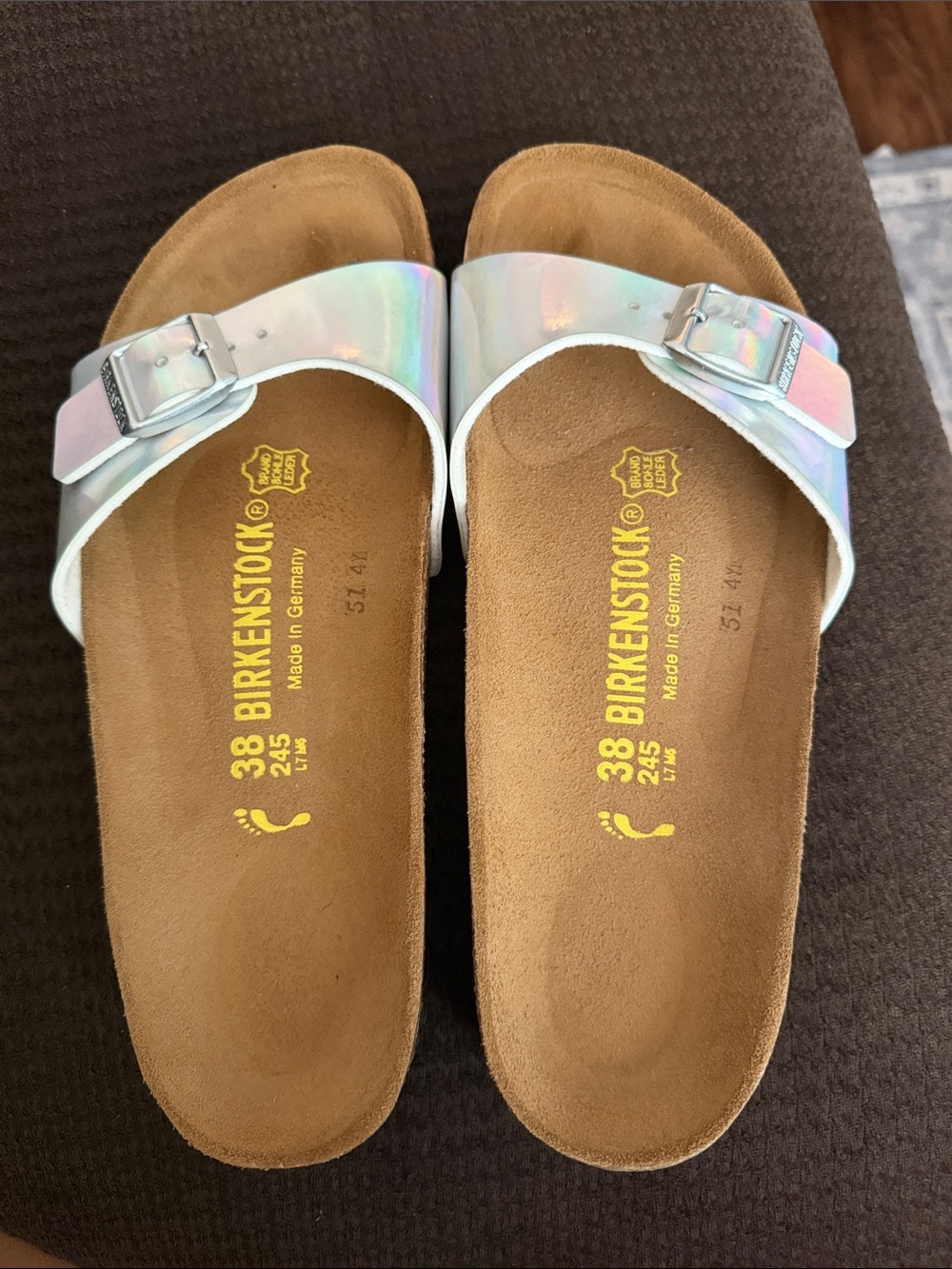 Birkenstock Arizona Iridescent White Single-Buckle Sandals